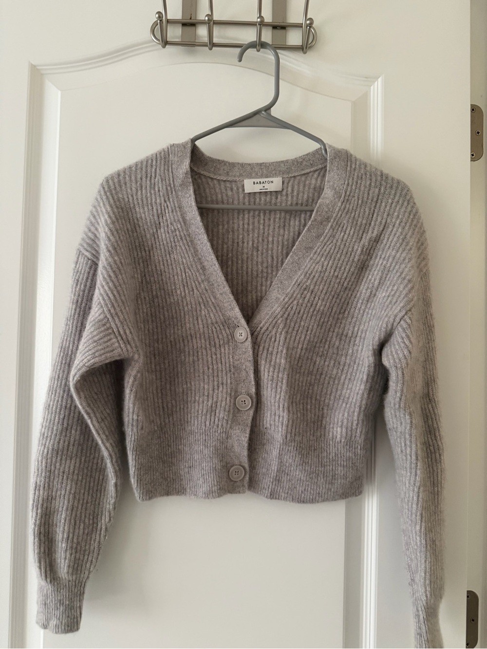 Babaton Aritzia Cashmere Ribbed Cropped Cardigan Grey Size M